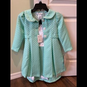 Sea green/ white polka dot dress with jacket